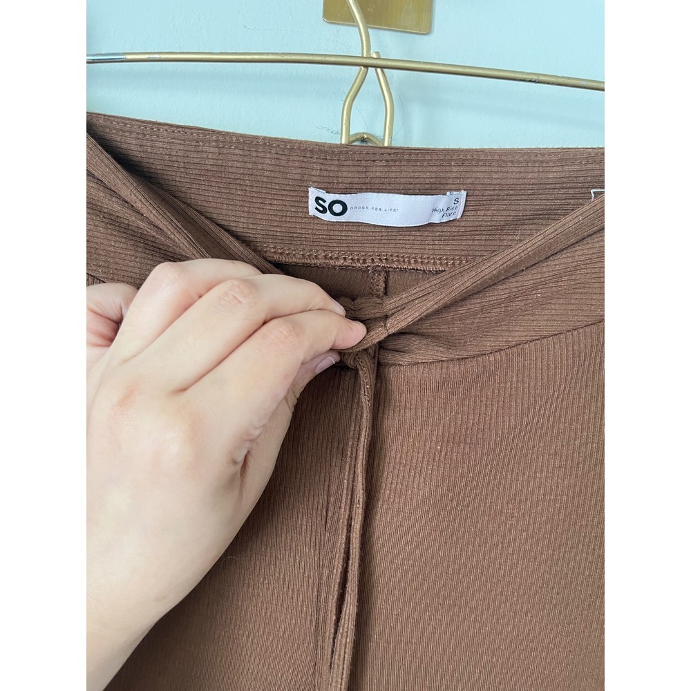 SO Goods For Life Brown Ribbed High Rise Flare Pants Boho Festival Cinched Small - Picture 2 of 3